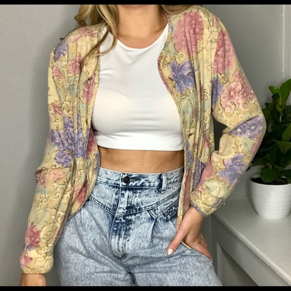 Vintage Tops - Vintage Kriss Kross | 80's 90's Silk floral jacket